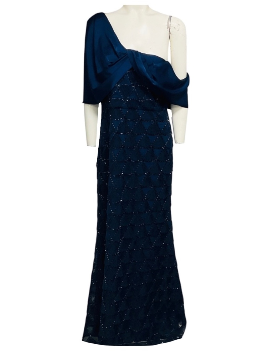THEIA NAVY ANABELLA TEXTURED TULLE GOWN